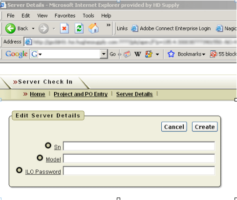 Server Check in Form